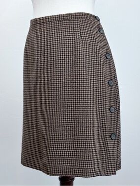 Vintage Breeches Lambswool Brown Herringbone Academia Side Button Skirt MEDIUM